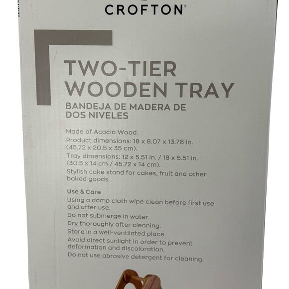 Crofton Acacia Wood 2 Tier Serving Tray Stand New In Box - Picture 2 of 3